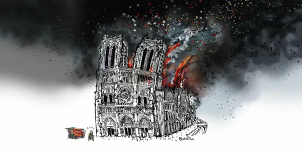 Notre Dame brule affiche du film de Jean Jacques Annaud Dessin Copyright Plantu 1366x683 1 600x300 - Notre-Dame brûle