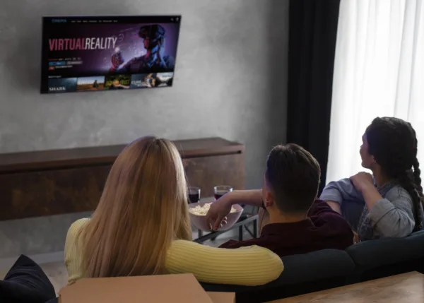 La Maison best friends watching streaming service together indoors 600x429 - La Maison