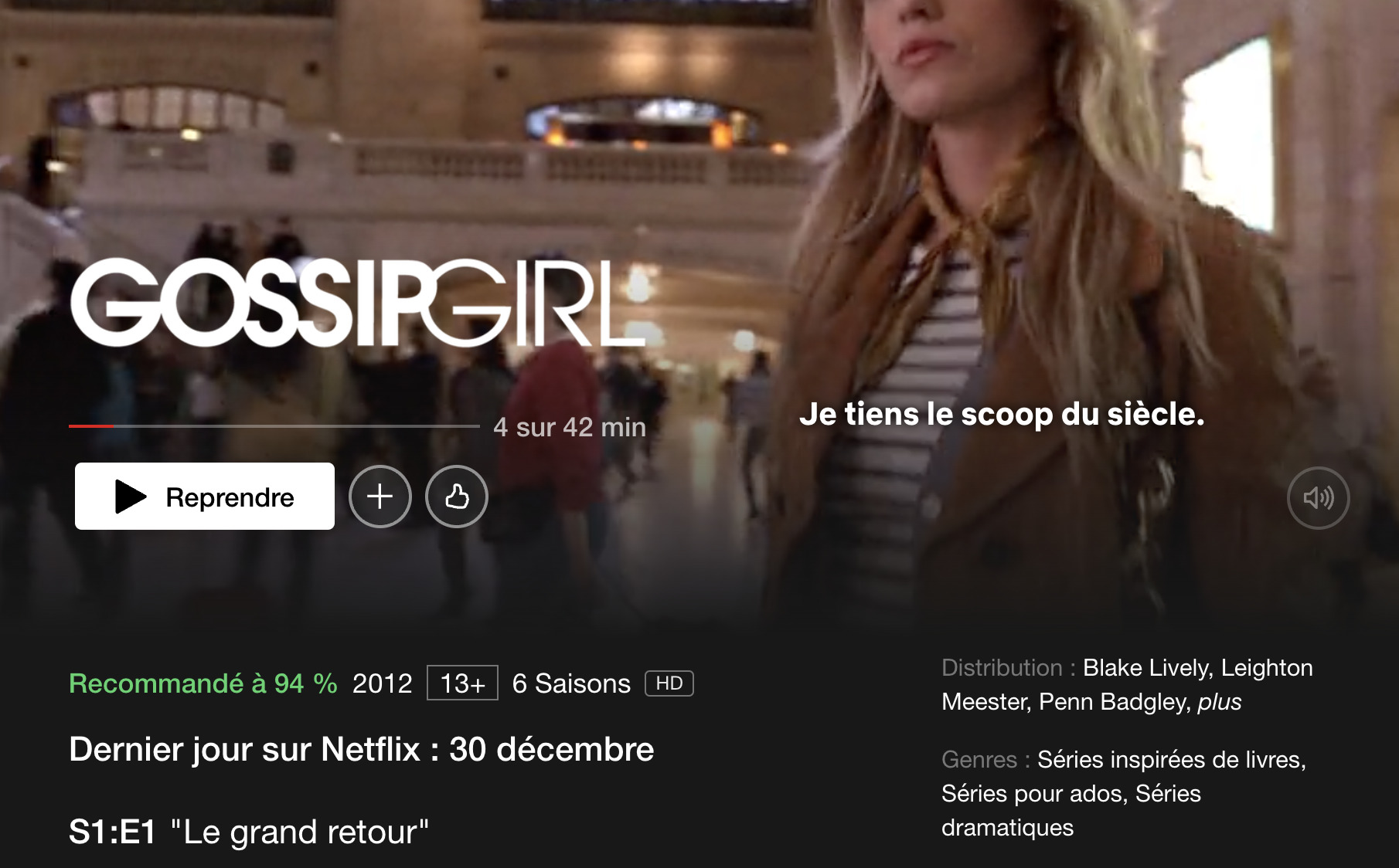 Capture decran 2022 12 01 a 21.40.42 - Gossip Girl : c'est officiel, l'ensemble des saisons de la série culte n'est plus disponible sur Netflix